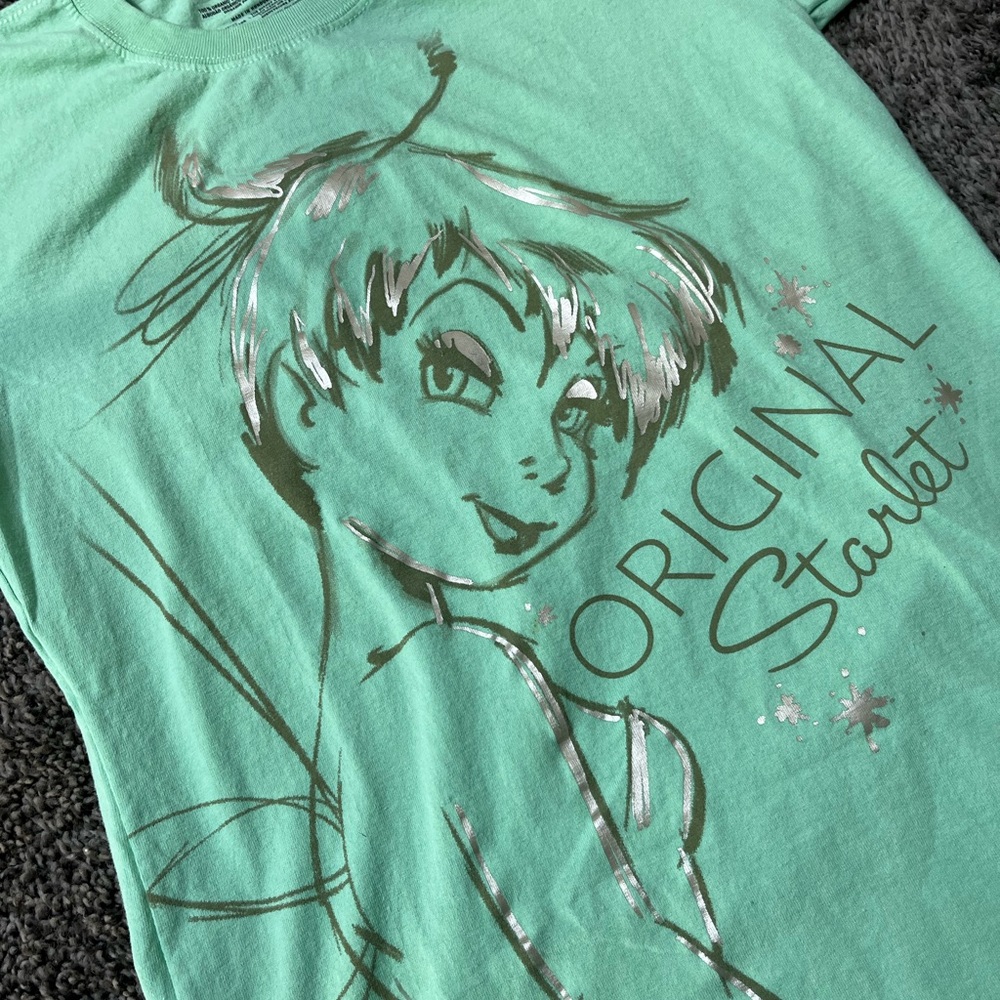 Ladies Disney Tinker Bell Mint Green and Gold T-Shirt Disney Store Size Medium - Picture 2 of 3